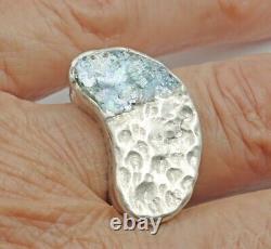 Roman Glass Sterling Silver 925 Ring Ancient Fragment 200 BC Bluish Patina Size9