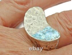 Roman Glass Sterling Silver 925 Ring Ancient Fragment 200 BC Bluish Patina Size9