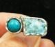 Roman Glass Sterling Silver 925 Ring Ancient Fragment 200 B. C Bluish Patina Si9