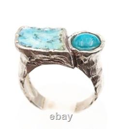 Roman Glass Sterling Silver 925 Ring Ancient Fragment 200 B. C Bluish Patina Si9