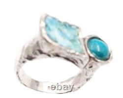 Roman Glass Sterling Silver 925 Ring Ancient Fragment 200 B. C Bluish Patina Si9