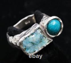 Roman Glass Sterling Silver 925 Ring Ancient Fragment 200 B. C Bluish Patina Si9