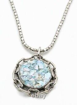 Roman Glass Sterling Silver 925 Round Pendent Ancient Fragment 200 B. C ASCOPA