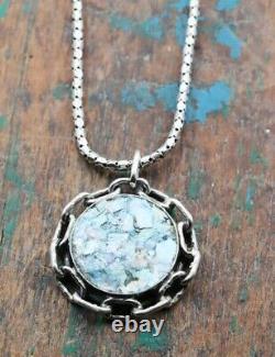 Roman Glass Sterling Silver 925 Round Pendent Ancient Fragment 200 B. C ASCOPA