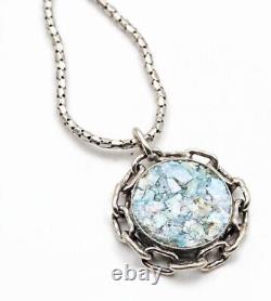 Roman Glass Sterling Silver 925 Round Pendent Ancient Fragment 200 B. C ASCOPA