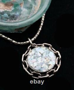 Roman Glass Sterling Silver 925 Round Pendent Ancient Fragment 200 B. C ASCOPA