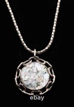 Roman Glass Sterling Silver 925 Round Pendent Ancient Fragment 200 B. C ASCOPA