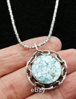 Roman Glass Sterling Silver 925 Round Pendent Ancient Fragment 200 B. C ASCOPA