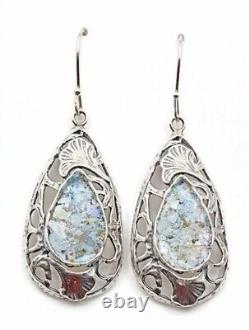Roman Glass Sterling Silver Earrings 925 Ancient Fragments Roman Glass 200 B. C