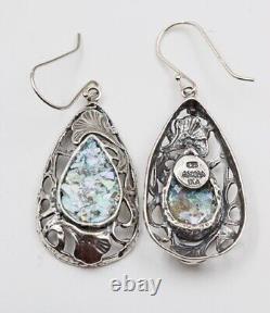 Roman Glass Sterling Silver Earrings 925 Ancient Fragments Roman Glass 200 B. C