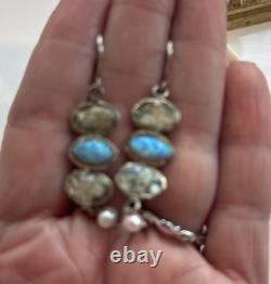 Roman Glass Sterling Silver Earrings 925 Ancient Fragments Roman Glass 200 B. C