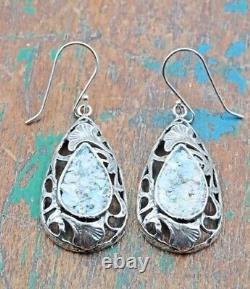 Roman Glass Sterling Silver Earrings 925 Ancient Fragments Roman Glass 200 B. C