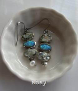 Roman Glass Sterling Silver Earrings 925 Ancient Fragments Roman Glass 200 B. C