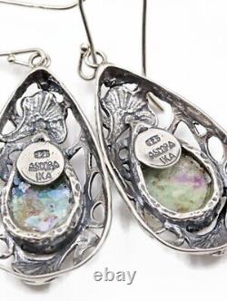 Roman Glass Sterling Silver Earrings 925 Ancient Fragments Roman Glass 200 B. C