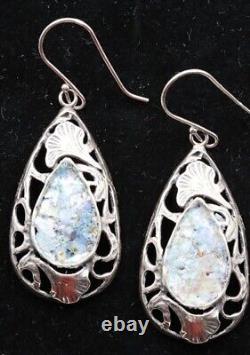 Roman Glass Sterling Silver Earrings 925 Ancient Fragments Roman Glass 200 B. C