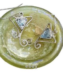 Roman Glass Sterling Silver Earrings 925 Ancient Patina 200 B. C Israeli Jewelry