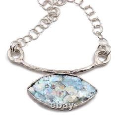 Roman Glass Sterling Silver Pendent Ancient Roman Glass Marquise Fragment 200 BC