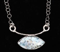 Roman Glass Sterling Silver Pendent Ancient Roman Glass Marquise Fragment 200 BC