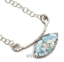 Roman Glass Sterling Silver Pendent Ancient Roman Glass Marquise Fragment 200 BC