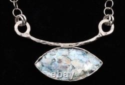 Roman Glass Sterling Silver Pendent Ancient Roman Glass Marquise Fragment 200 BC