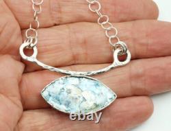 Roman Glass Sterling Silver Pendent Ancient Roman Glass Marquise Fragment 200 BC