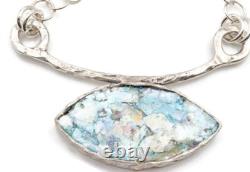 Roman Glass Sterling Silver Pendent Ancient Roman Glass Marquise Fragment 200 BC