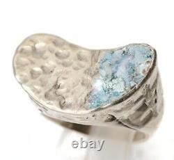 Roman Glass Sterling Silver Ring Ancient Fragment 200 B. C Bluish Patina Size8