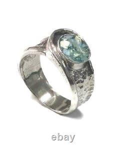 Roman Glass Sterling Silver Ring Ancient Fragments 200 B. C Bluish Patina Size9