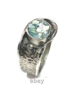 Roman Glass Sterling Silver Ring Ancient Fragments 200 B. C Bluish Patina Size9