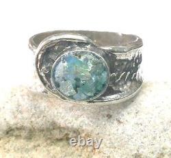 Roman Glass Sterling Silver Ring Ancient Fragments 200 B. C Bluish Patina Size9