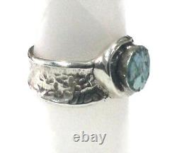 Roman Glass Sterling Silver Ring Ancient Fragments 200 B. C Bluish Patina Size9