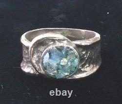 Roman Glass Sterling Silver Ring Ancient Fragments 200 B. C Bluish Patina Size9