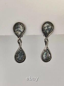 Roman Glass Teardrop Earrings Sterling Silver Luli Hammersztein Israel SR VTG