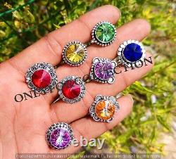 Round Multi Faceted Topaz Glass 925 Sterling Silver Plated Wholesale Lot Rings