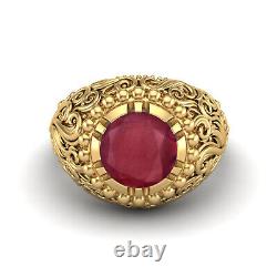 Round Ruby Glass Filled Solitaire Women Ring 925 Sterling Silver Gold Plated