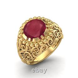 Round Ruby Glass Filled Solitaire Women Ring 925 Sterling Silver Gold Plated
