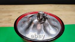 Ruby Red Glass Bowl Dish With Sterling Cow Finial Thomas Bradbury Sons 19th Cent
