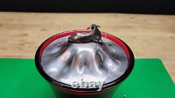 Ruby Red Glass Bowl Dish With Sterling Cow Finial Thomas Bradbury Sons 19th Cent Ruby Red Glass Bowl Dish With Sterling Cow Finial Thomas Bradbury Sons 19th Cent
