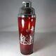 Ruby Red Glass Sterling Silver Overlay Cocktail Shaker Art Deco Tavern Squirrel