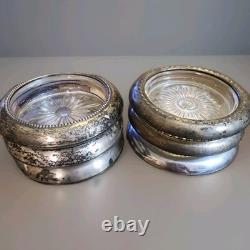 SET-6 Sterling Silver Rim Glass Coasters Frank M Whiting & Co. 04 (X3) Pre-1930s
