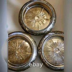 SET-6 Sterling Silver Rim Glass Coasters Frank M Whiting & Co. 04 (X3) Pre-1930s