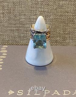 SILPADA Sterling Silver Aqua Blue Glass Statement Ring R1608 Size 6.5
