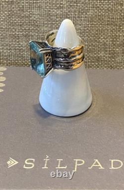 SILPADA Sterling Silver Aqua Blue Glass Statement Ring R1608 Size 6.5