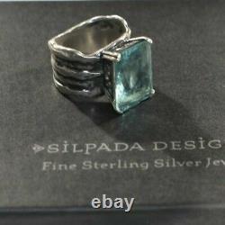 SILPADA Sterling Silver Aqua Blue Glass Statement Ring Size 6 R1608