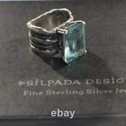 SILPADA Sterling Silver Aqua Blue Glass Statement Ring Size 7 R1608