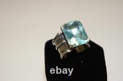 SILPADA Sterling Silver Aqua Blue Glass Statement Ring Size 8 R1608 MINT WOW