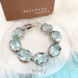 SILPADA Sterling Silver LAGOON Faceted AQUA BLUE Glass BraceletB2093NEW