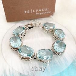 SILPADA Sterling Silver LAGOON Faceted AQUA BLUE Glass BraceletB2093NEW