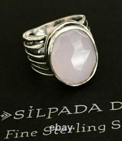 SILPADA Sterling Silver Pink Rose colored Glass Ring Size 8 R1851