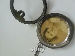 SOB Co. Victorian GLASS- STERLING SILVER Locket & Photo Badge